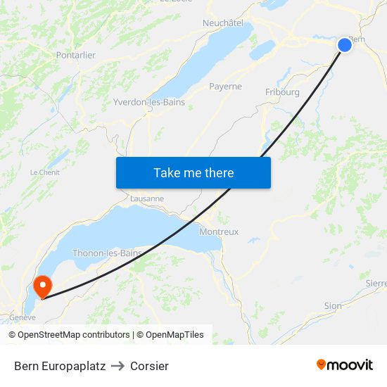 Bern Europaplatz to Corsier map