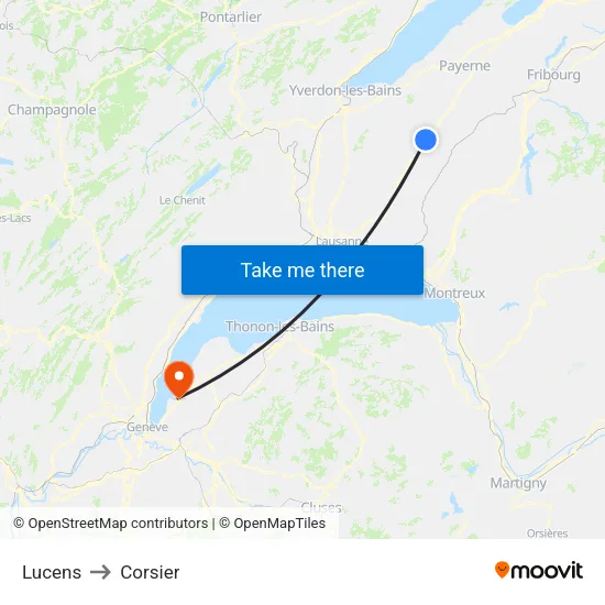 Lucens to Corsier map