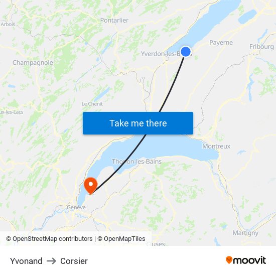 Yvonand to Corsier map