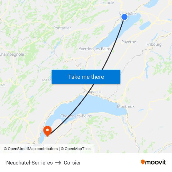 Neuchâtel-Serrières to Corsier map