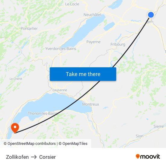 Zollikofen to Corsier map