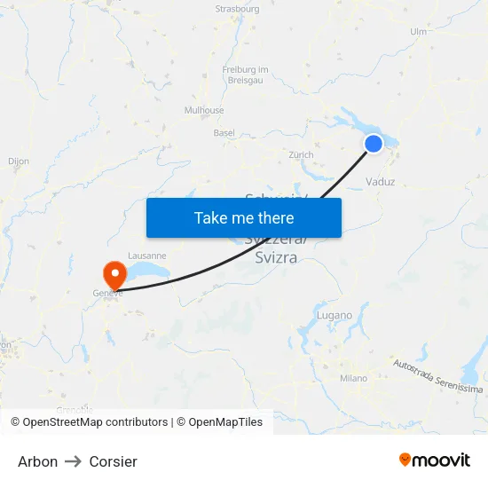 Arbon to Corsier map