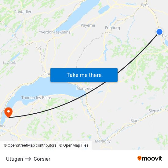 Uttigen to Corsier map