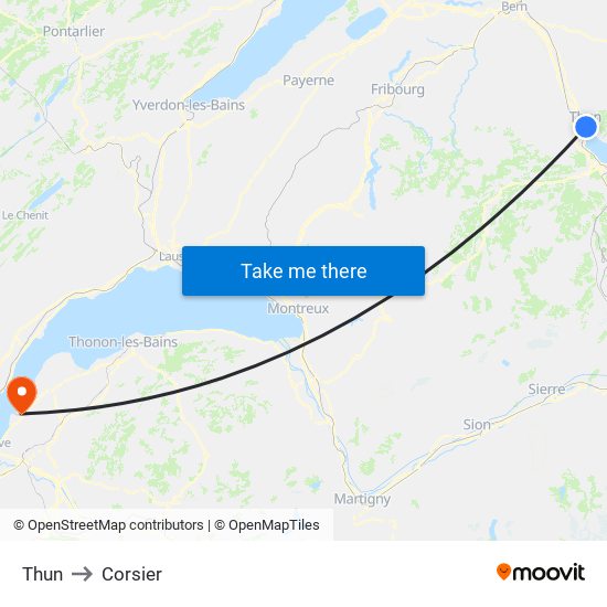 Thun to Corsier map