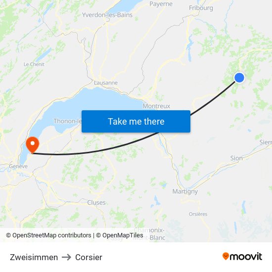 Zweisimmen to Corsier map