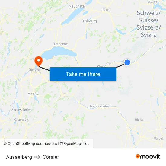 Ausserberg to Corsier map