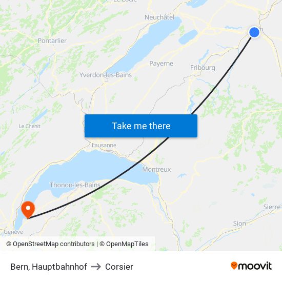 Bern, Hauptbahnhof to Corsier map