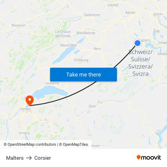 Malters to Corsier map