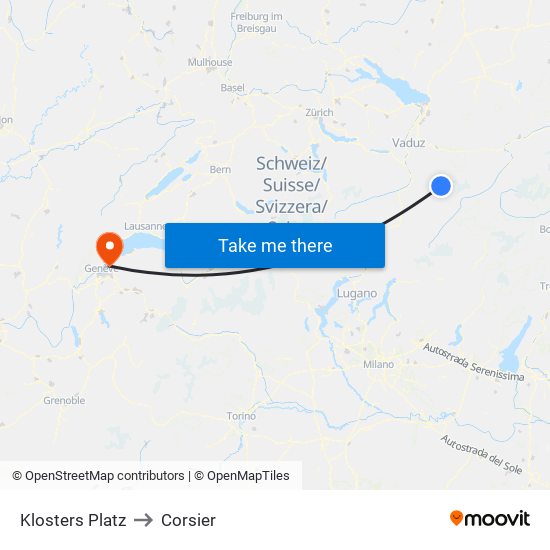 Klosters Platz to Corsier map