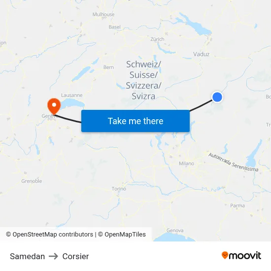 Samedan to Corsier map
