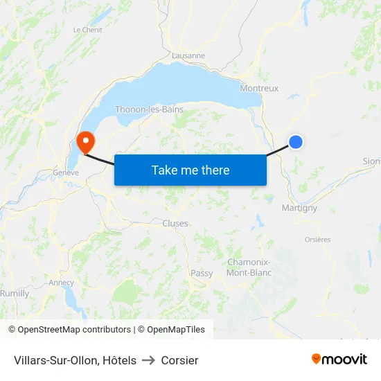 Villars-Sur-Ollon, Tennis to Corsier map