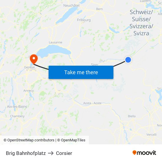 Brig Bahnhofplatz to Corsier map