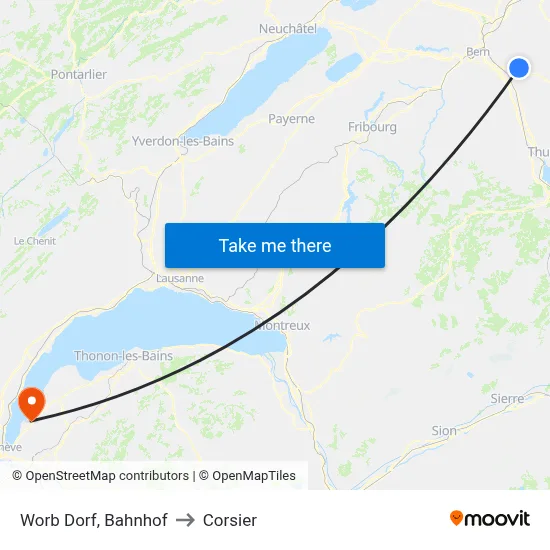 Worb Dorf, Bahnhof to Corsier map