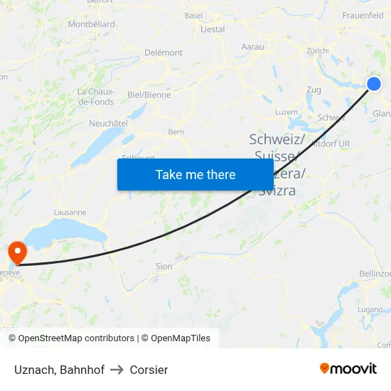Uznach, Bahnhof to Corsier map