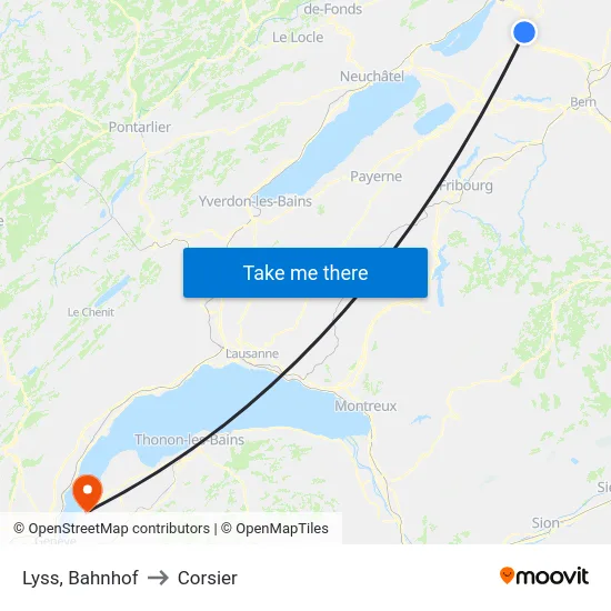 Lyss, Bahnhof to Corsier map