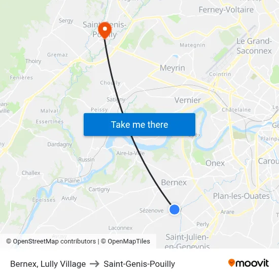 Bernex, Lully Village to Saint-Genis-Pouilly map