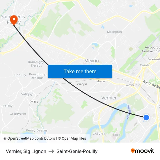 Vernier, Sig Lignon to Saint-Genis-Pouilly map