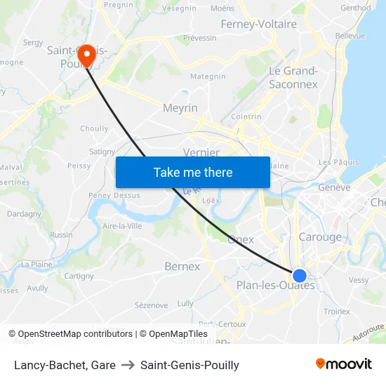 Lancy-Bachet, Gare to Saint-Genis-Pouilly map