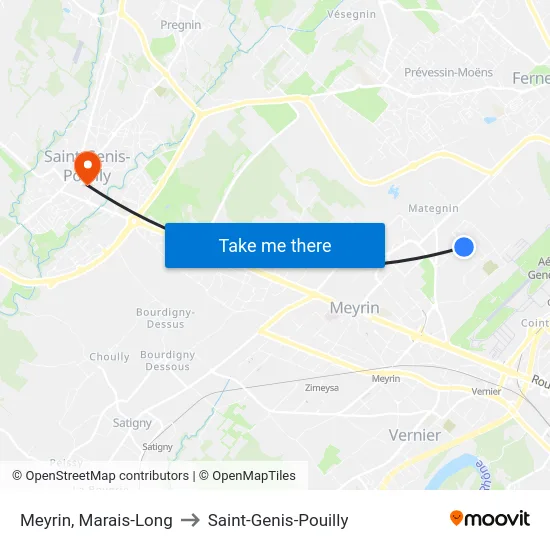 Meyrin, Marais-Long to Saint-Genis-Pouilly map