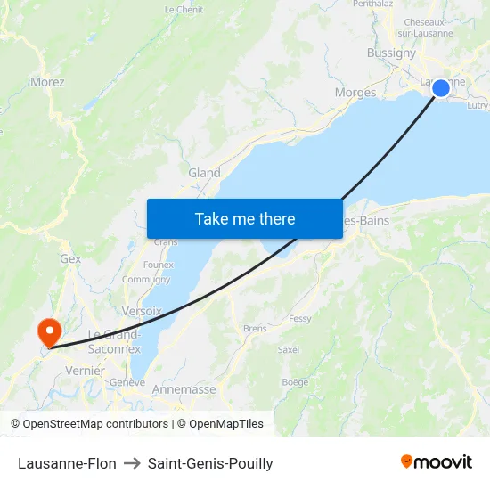 Lausanne-Flon to Saint-Genis-Pouilly map