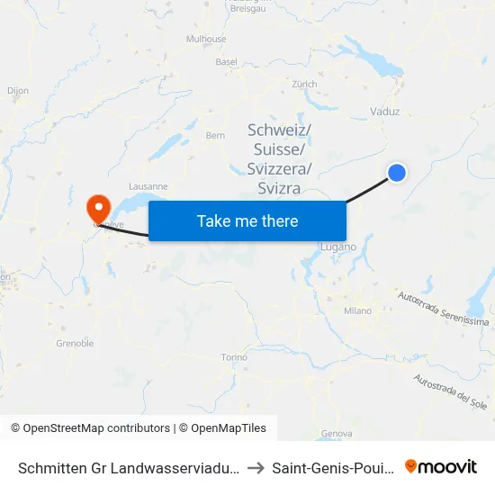 Schmitten Gr Landwasserviadukt to Saint-Genis-Pouilly map