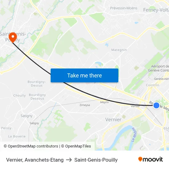 Vernier, Avanchets-Etang to Saint-Genis-Pouilly map