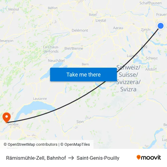 Rämismühle-Zell, Bahnhof to Saint-Genis-Pouilly map