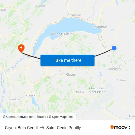 Gryon, Bois-Gentil to Saint-Genis-Pouilly map