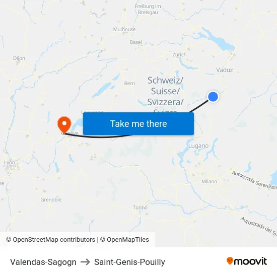 Valendas-Sagogn to Saint-Genis-Pouilly map