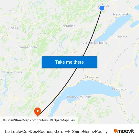 Le Locle-Col-Des-Roches, Gare to Saint-Genis-Pouilly map