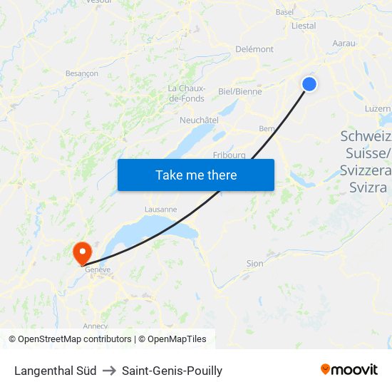 Langenthal Süd to Saint-Genis-Pouilly map