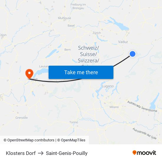 Klosters Dorf to Saint-Genis-Pouilly map