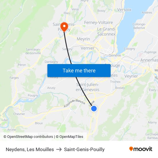 Neydens, Les Mouilles to Saint-Genis-Pouilly map