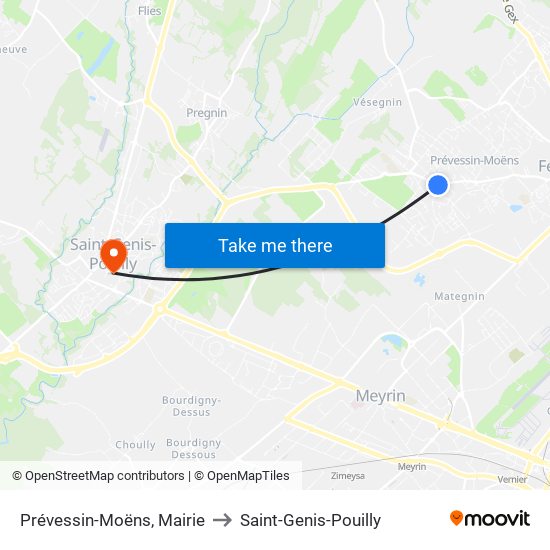 Prévessin-Moëns, Mairie to Saint-Genis-Pouilly map