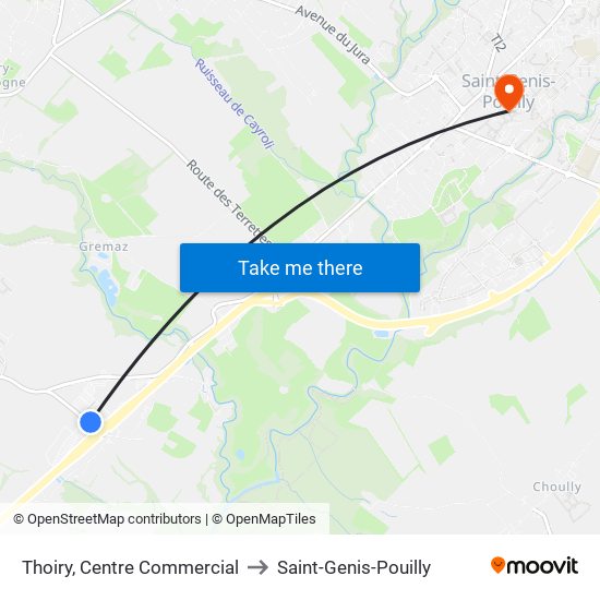 Thoiry, Centre Commercial to Saint-Genis-Pouilly map