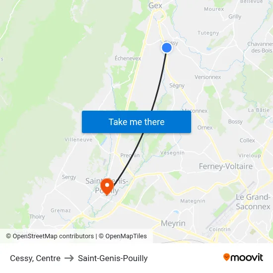 Cessy, Centre to Saint-Genis-Pouilly map