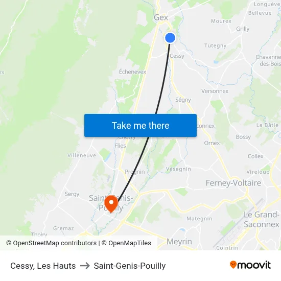 Cessy, Les Hauts to Saint-Genis-Pouilly map