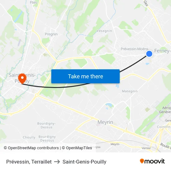 Prévessin, Terraillet to Saint-Genis-Pouilly map