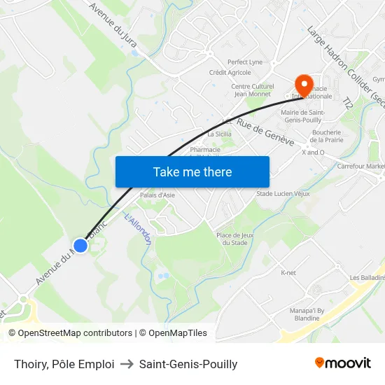 Thoiry, Pôle Emploi to Saint-Genis-Pouilly map