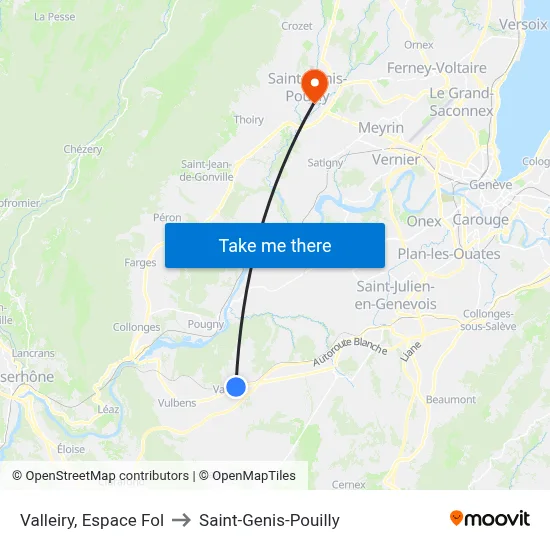 Valleiry, Espace Fol to Saint-Genis-Pouilly map