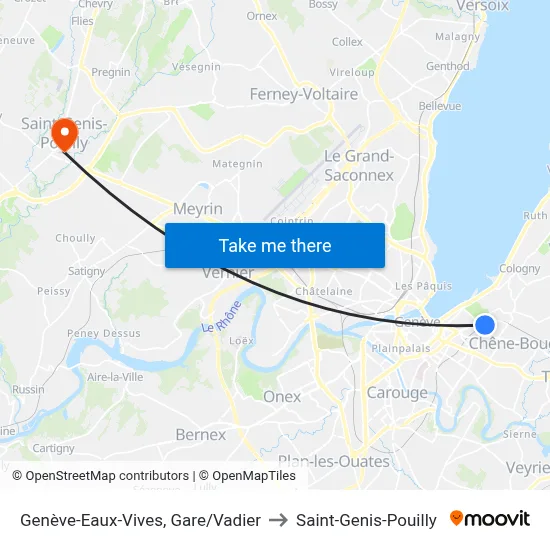 Genève-Eaux-Vives, Gare/Vadier to Saint-Genis-Pouilly map