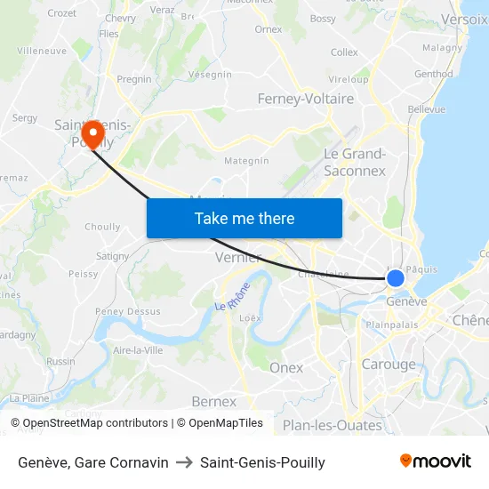 Genève, Gare Cornavin to Saint-Genis-Pouilly map
