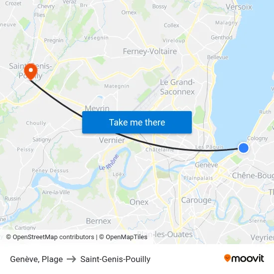 Genève, Plage to Saint-Genis-Pouilly map