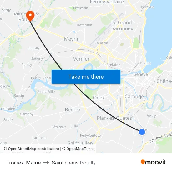 Troinex, Mairie to Saint-Genis-Pouilly map