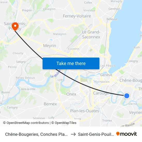 Chêne-Bougeries, Conches Place to Saint-Genis-Pouilly map