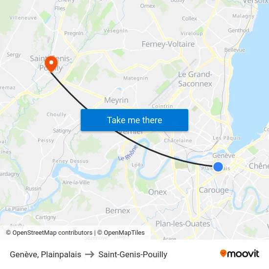 Genève, Plainpalais to Saint-Genis-Pouilly map