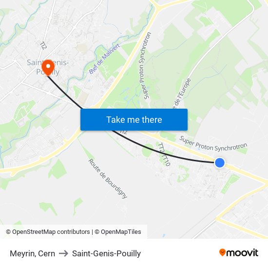 Meyrin, Cern to Saint-Genis-Pouilly map