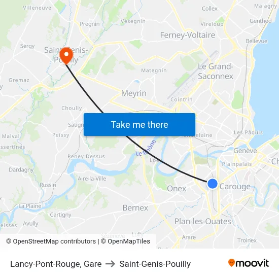 Lancy-Pont-Rouge, Gare to Saint-Genis-Pouilly map