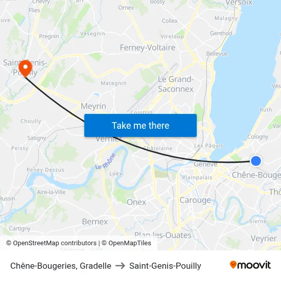 Chêne-Bougeries, Gradelle to Saint-Genis-Pouilly map