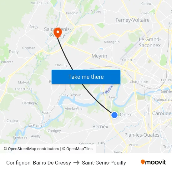 Confignon, Bains De Cressy to Saint-Genis-Pouilly map